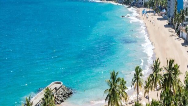 A coastal cityscape with a beach, palm trees, and high-rise buildings. - Casa Condado Hotel & Residences (San Juan)