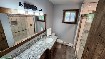 Shower, towels, soap, shampoo