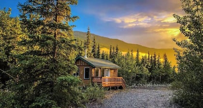 Relax with amazing 360° mountain views in this cozy Alaskan tiny cabin!