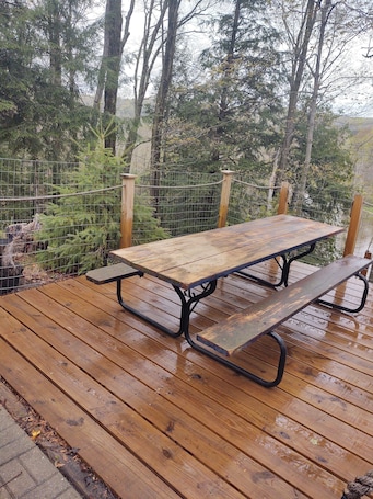 Outdoor dining. Beautiful cabin on the Manistee River