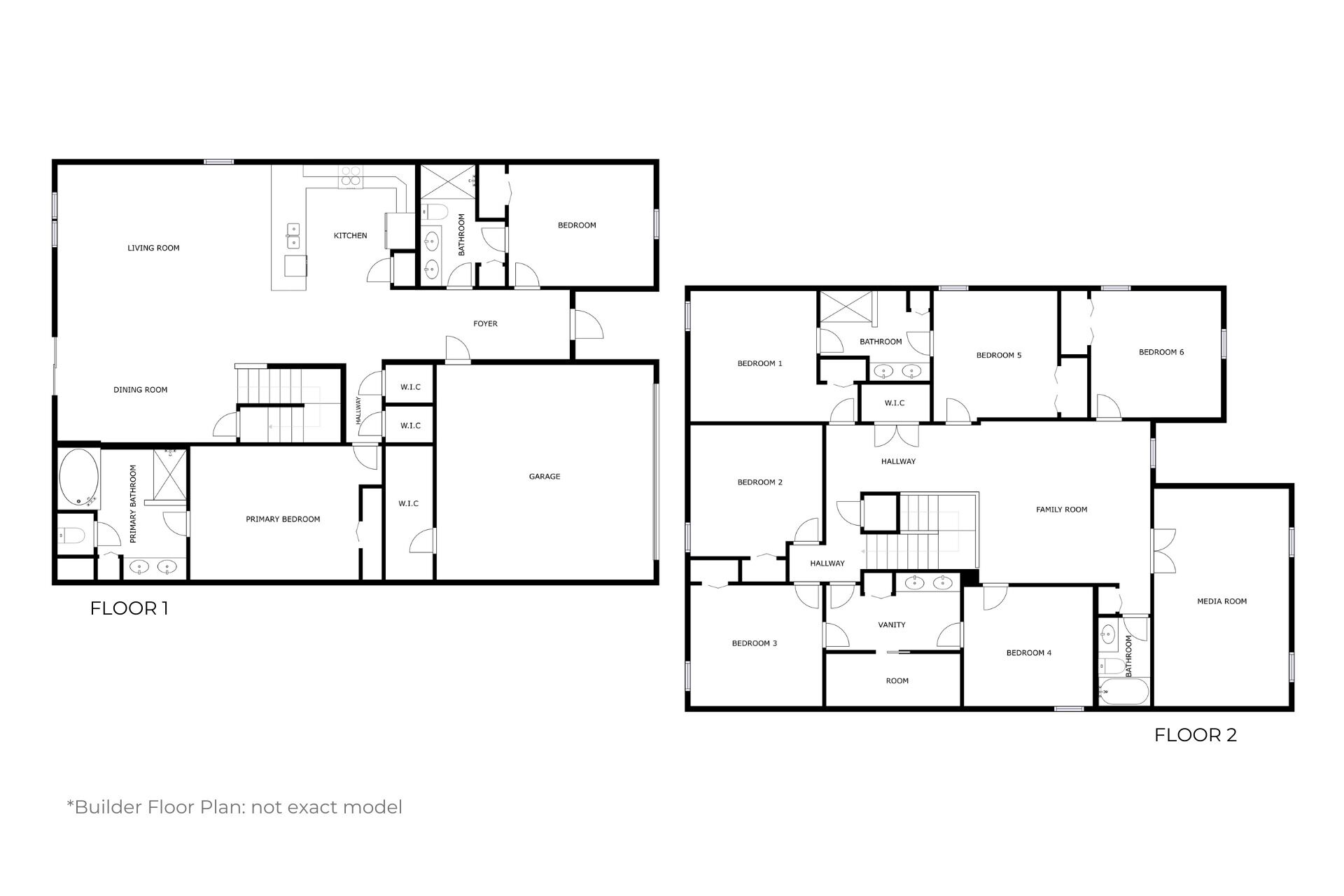 A floor plan of a two-story building with labeled rooms including living room, kitchen, dining room, primary bedroom, secondary bedrooms, bathrooms, a foyer, and a garage.