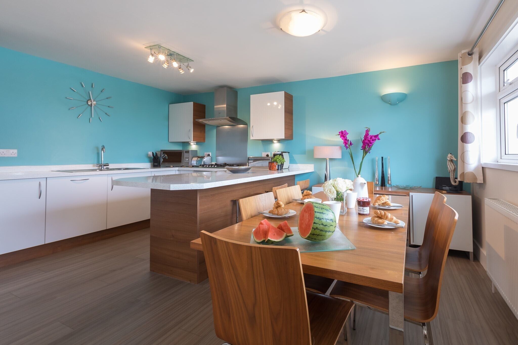 Fridge, dishwasher, electric kettle, cookware/dishes/utensils