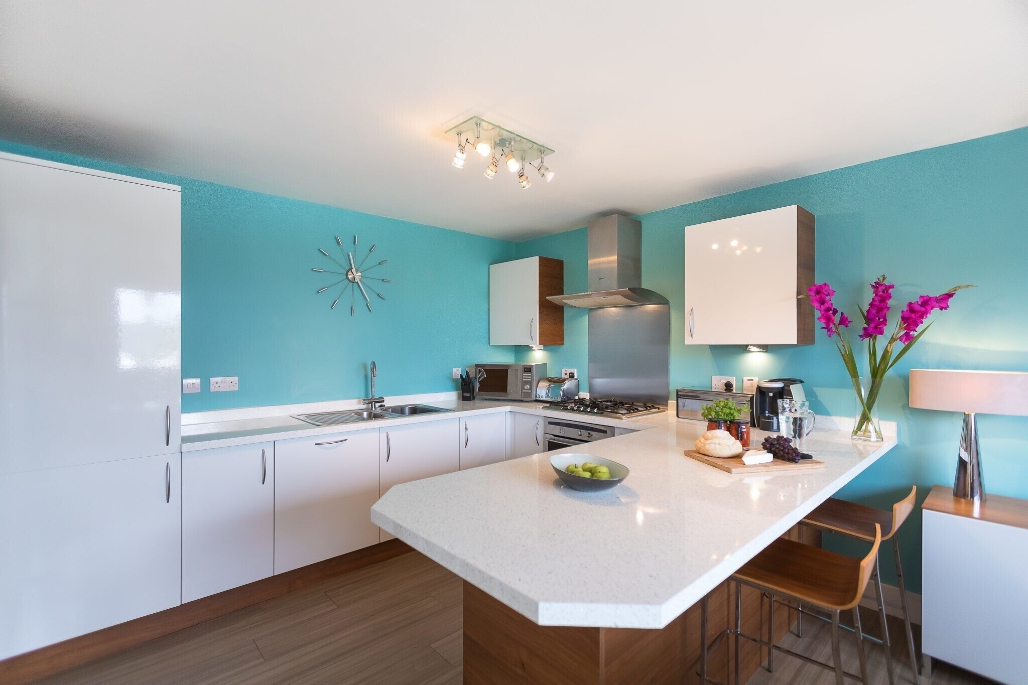 Fridge, dishwasher, electric kettle, cookware/dishes/utensils