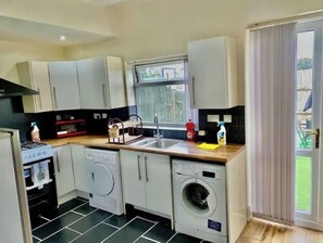 Fridge, microwave, oven, electric kettle