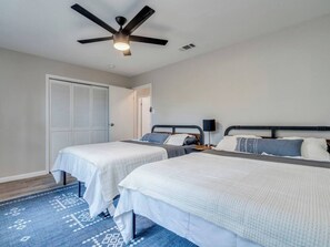 3 bedrooms, desk, iron/ironing board, travel cot
