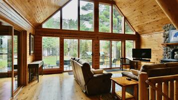 Smart TV, fireplace, video games, DVD player