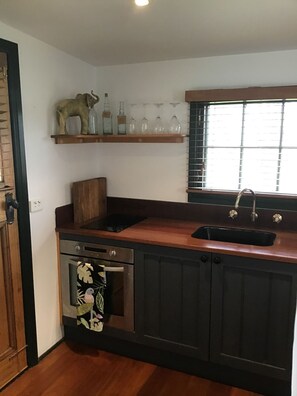 Fridge, microwave, oven, coffee/tea maker