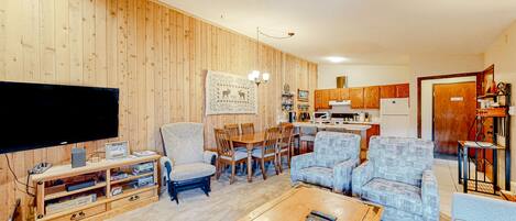 TV, fireplace, DVD player, table football