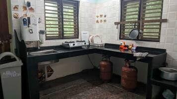 Fridge, dining tables