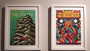 Två inramade konstverk med titeln ”Milanesern”, som skiljer sig åt i stil och utformning.