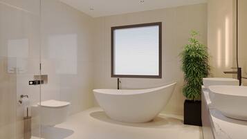 Royal Suite, 1 King Bed, Smoking | Bathroom | Shower, rainfall showerhead, free toiletries, hair dryer