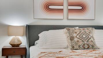 1 bedroom, desk, blackout curtains, iron/ironing board