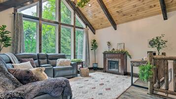 Fireplace, books