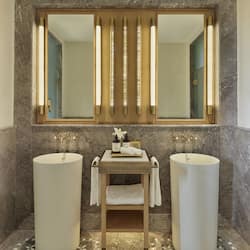 Rainfall showerhead, designer toiletries, hair dryer, bathrobes