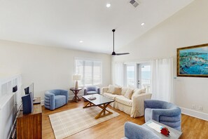 TV, foosball - Beachfront home with a pool, game room, deck, grill, washer/dryer & central AC (St. George Island)