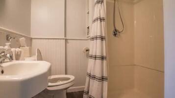 Shower, eco-friendly toiletries, hair dryer, soap