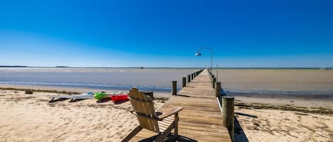 On the beach, sun loungers, beach towels
