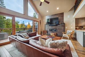 Smart TV, fireplace, video games, DVD player