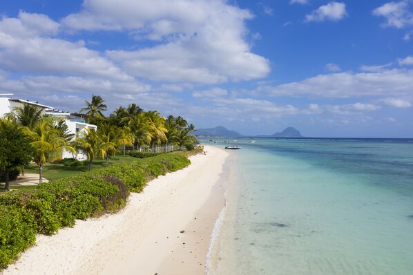 Plage à proximité, chaises longues, serviettes de plage