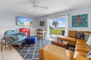 TV, offices - Oceanview Escape | Private Beach Access (Cocoa Beach)