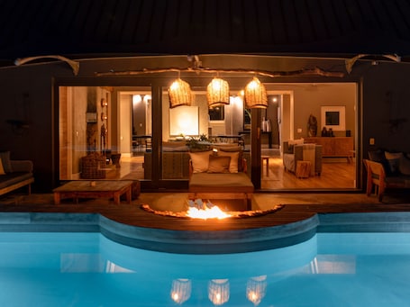 2 outdoor pools, pool umbrellas, pool loungers. Future Found Sanctuary, Luxury Boutique Hotel By NEWMARK
