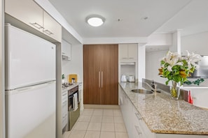 Fridge, microwave, oven, dishwasher