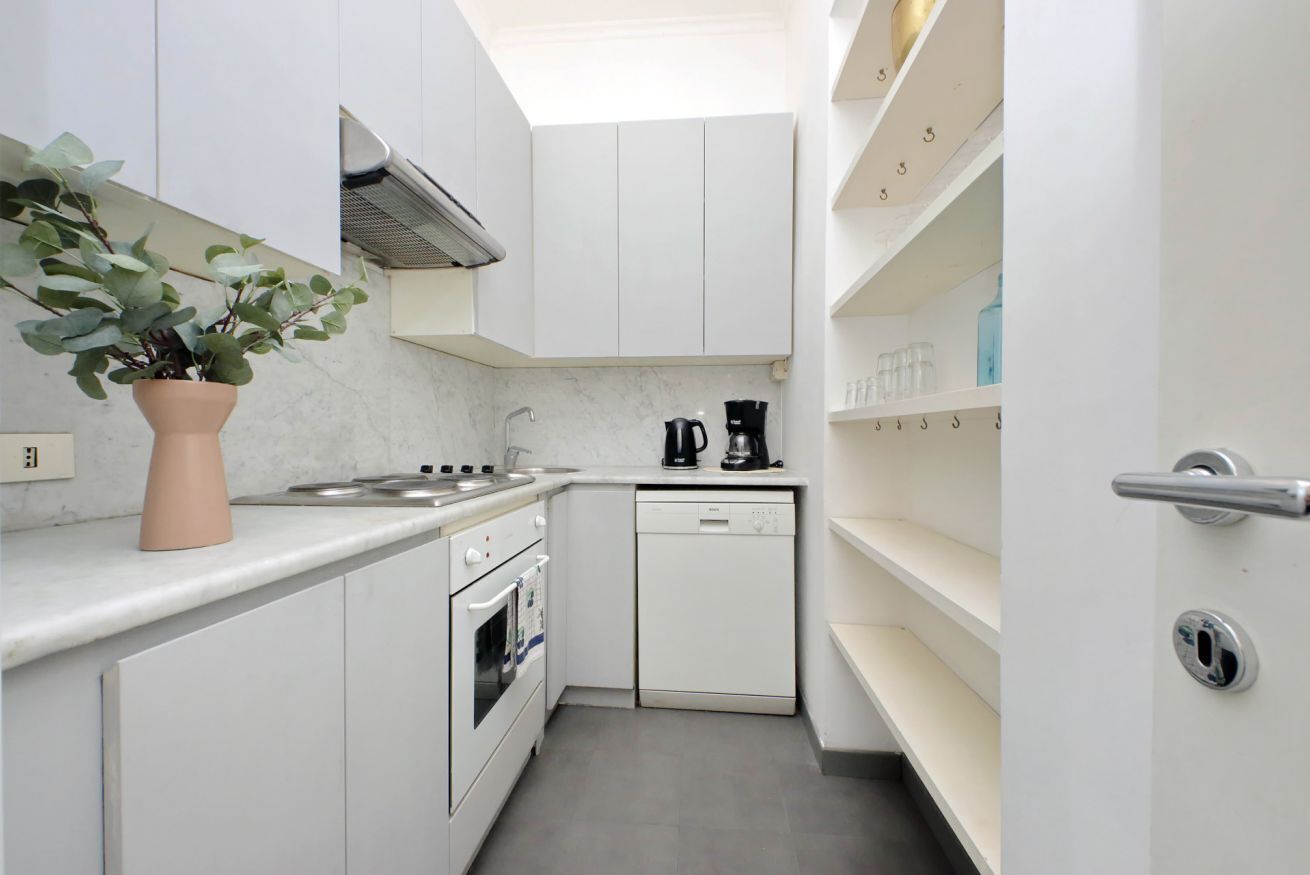 Fridge, oven, dishwasher, coffee/tea maker