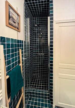 Ensemble douche/baignoire, sèche-cheveux, serviettes fournies