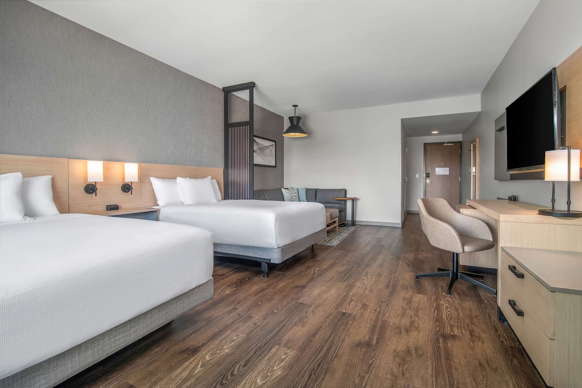 Room, Accessible (2 Queen with Sofabed, Roll-in Shower) | Pillowtop beds, in-room safe, desk, laptop workspace