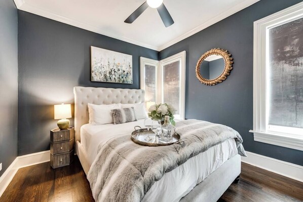 1 bedroom, desk, iron/ironing board, travel crib