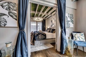 1 bedroom, desk, iron/ironing board, travel cot