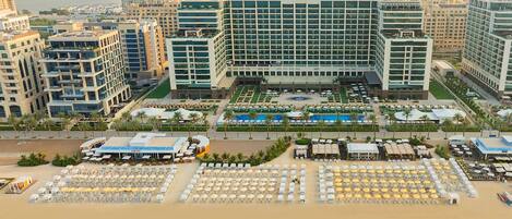 Private beach, white sand, free beach cabanas, sun loungers