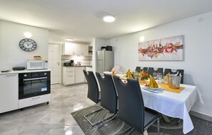 Fridge, microwave, oven, dishwasher