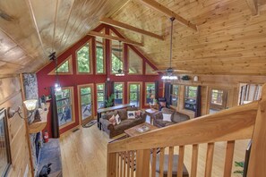 Cabin, Multiple Beds, Hot Tub, Mountain View (Treetop Paradise) | Living room | 50-inch flat-screen TV with digital channels, fireplace