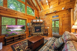 Smart TV, fireplace, video games, foosball