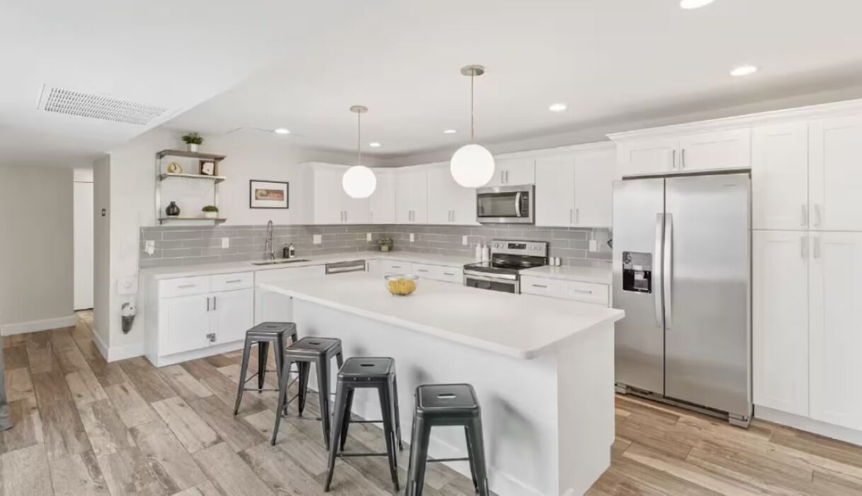 Frigorífico, microondas, horno y placa de cocina