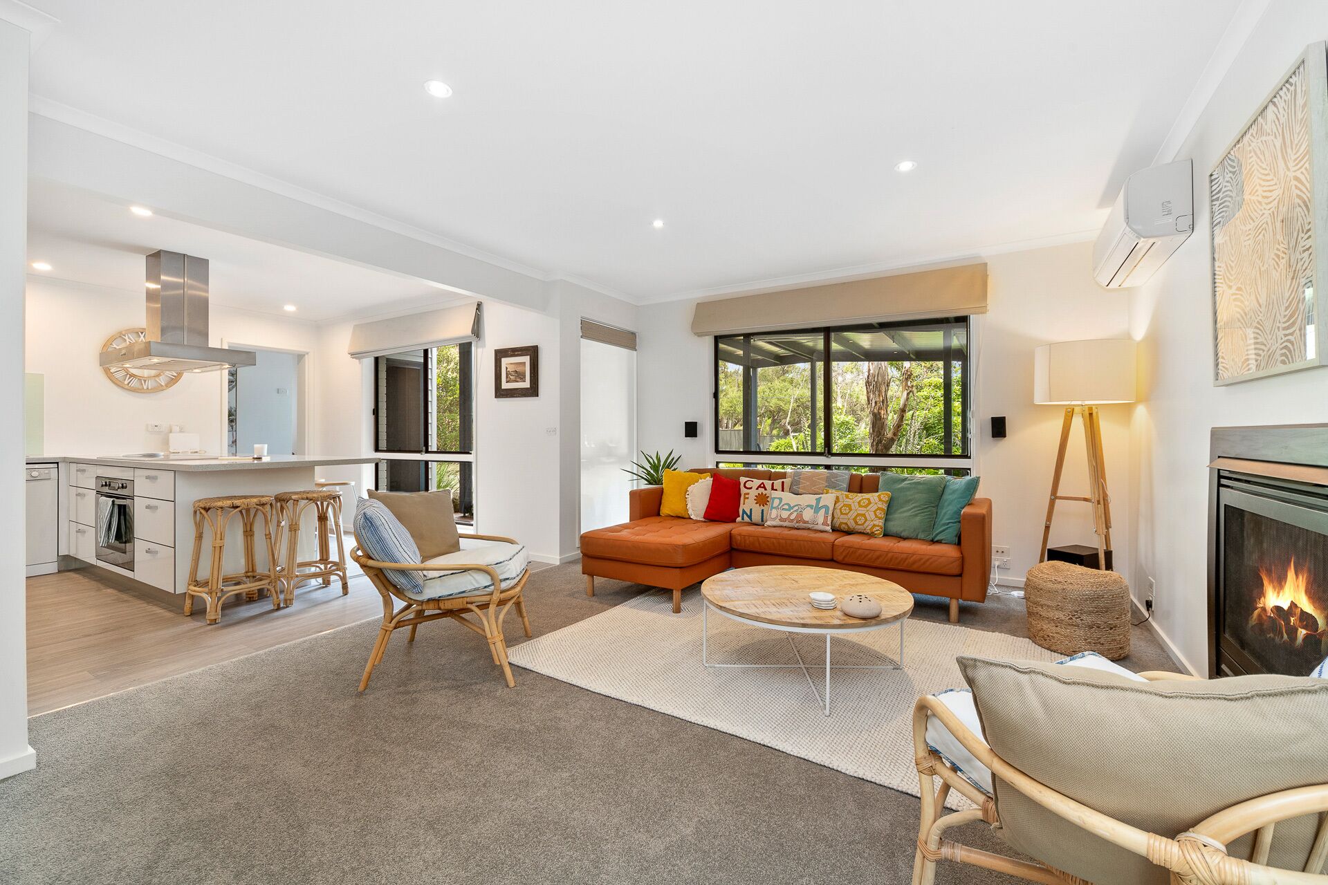 Smart TV, fireplace, DVD player, books