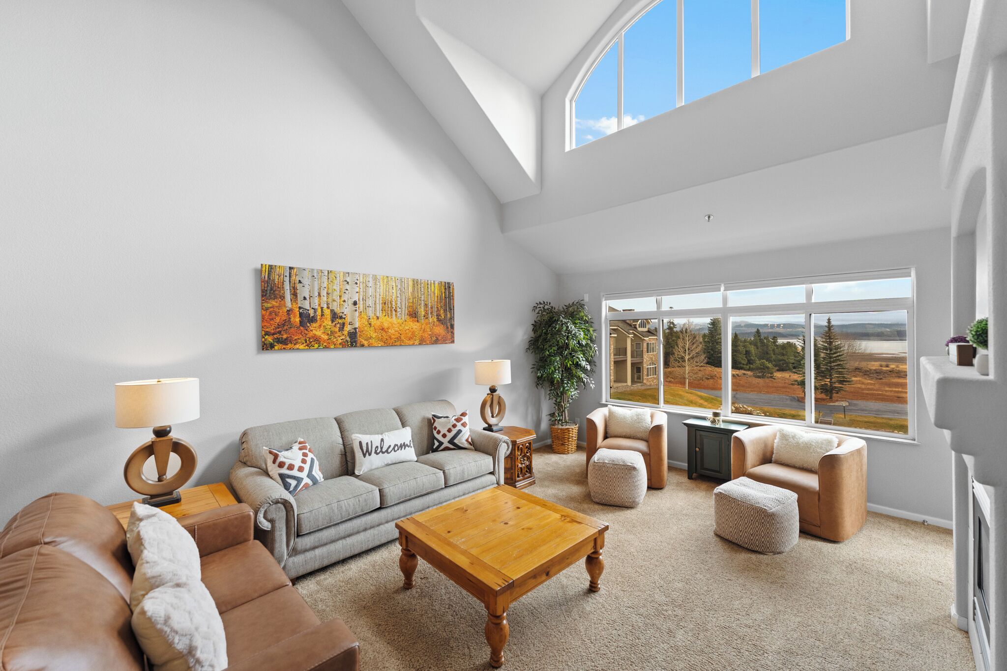 Smart-TV, Kamin, DVD-Player, Bücher