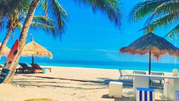 On the beach, white sand, beach bar