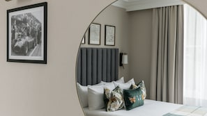 Egyptian cotton sheets, premium bedding, desk, laptop workspace