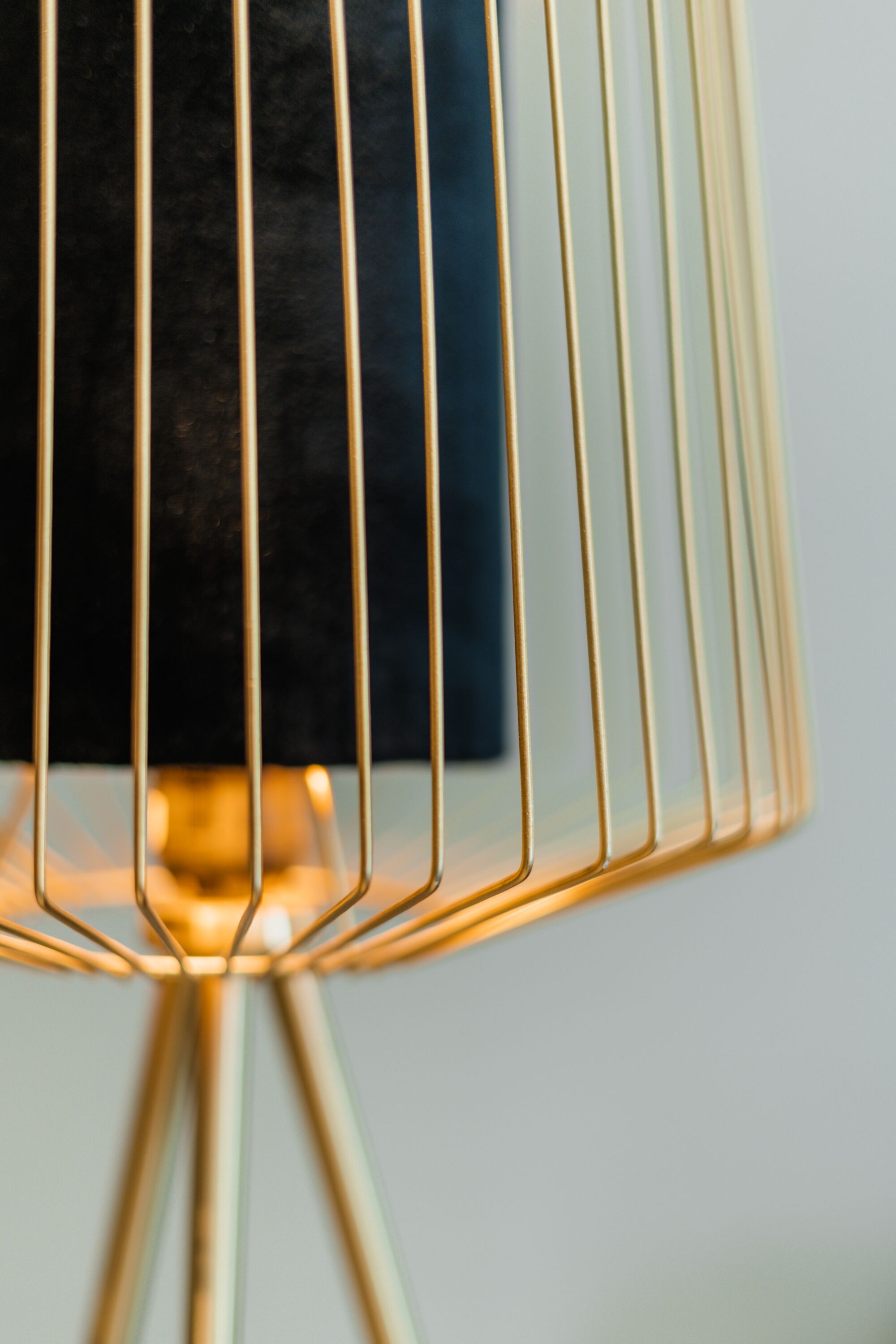 A close-up of a modern lamp with a geometric design.