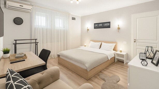 2 bedrooms, desk, iron/ironing board, WiFi (free)