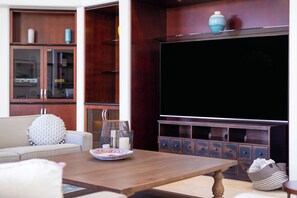 TV, fireplace, video games, ping pong