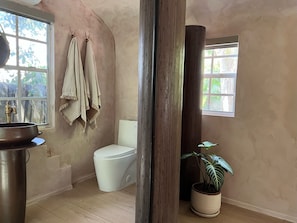 Shower, towels, soap, shampoo
