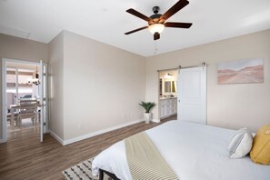 2 bedrooms, desk, iron/ironing board, travel crib