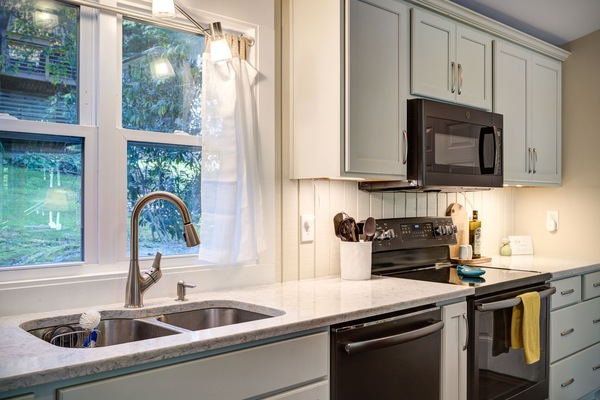 Fridge, microwave, oven, dishwasher