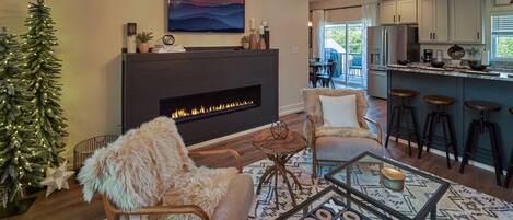 Smart TV, fireplace, video games, foosball