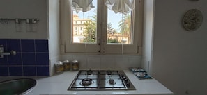 Fridge, oven, stovetop, coffee/tea maker