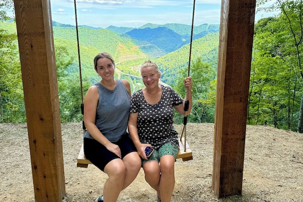Me and my daughter at Almost Heaven Swing on Rockhouse trail 21
