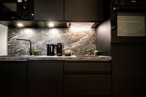 Fridge, microwave, oven, dishwasher